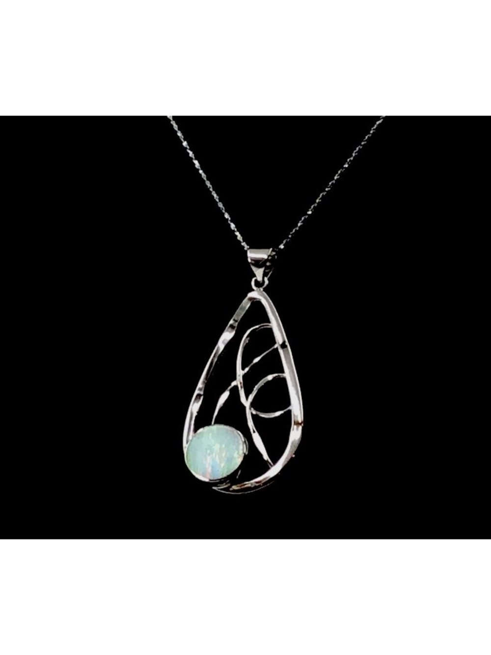 Sterling Silver Lab-created Opal Pendant And Chain 5.4 Grams 15-17” New